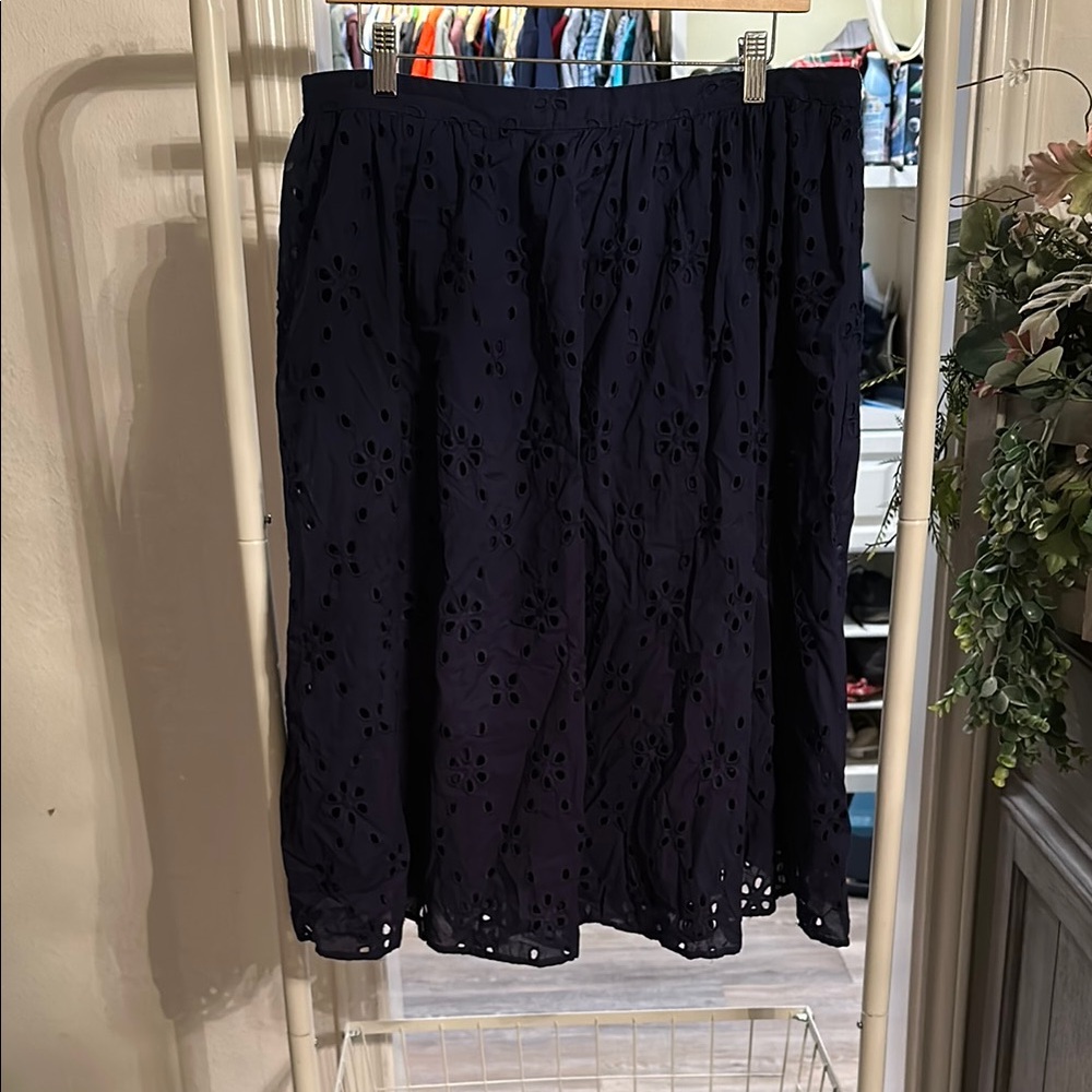 Elegant Navy Blue Eyelet Skirt